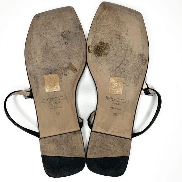 Jimmy Choo Alaina Faux Pearl Embellished Leather Flat Sandals EU 38 US 8 Black - Picture 9 of 9